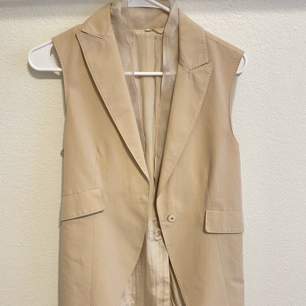 Brunello Cucinelli Vintage - Tan Gilet Vest with Silk Neckline Detail - Size 42